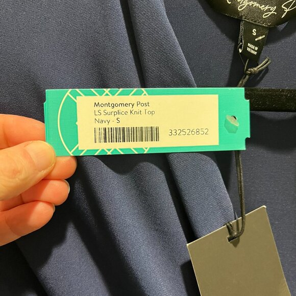 Montgomery Post Surplice Knit Top - Size Small, Color Navy - Picture 3 of 4